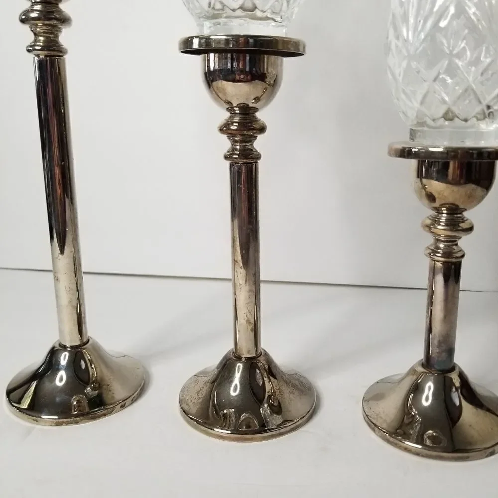 Vintage silver plated set of 3 hurricane candle